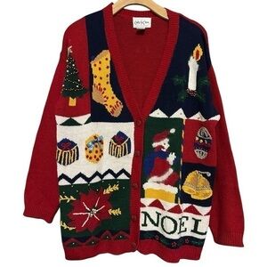 Carly St. Claire Vintage Women’s Size M Red Noel Christmas Sweater Cardigan